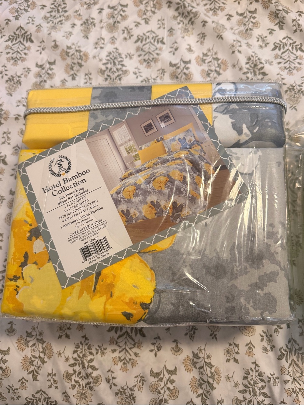 Yellow and Gray Floral Bedding Set